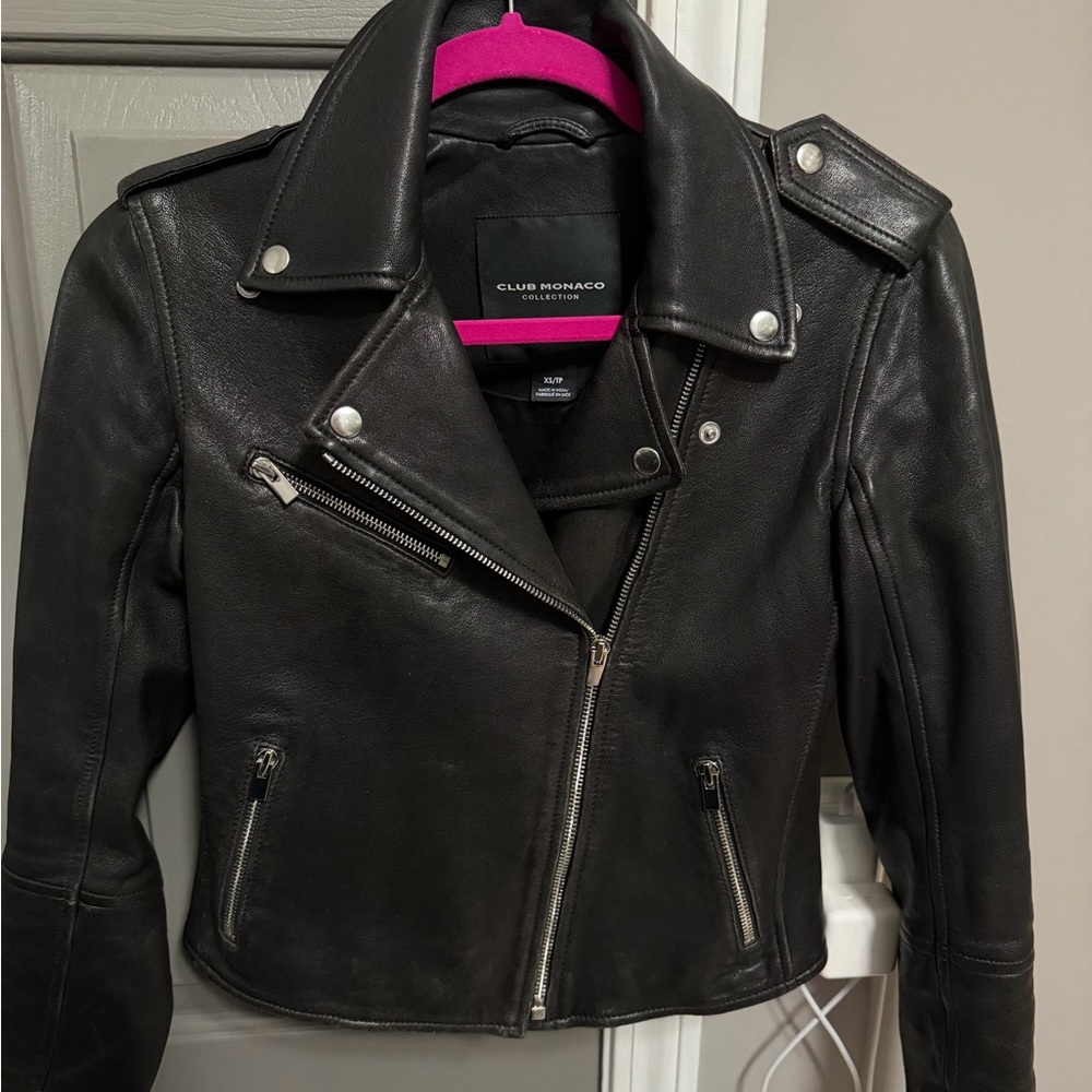 Club Monaco Dark Leather Moto Jacket